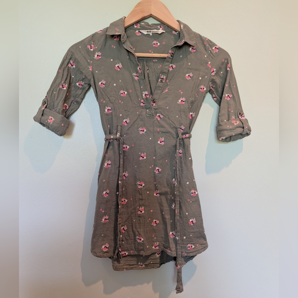 H&M Olive Floral Belted Dress